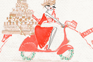 t-woman-in-red-vespa-christmas-animated-illustration