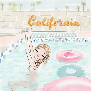 travel-illustration-california-girl-woman-pool-summer