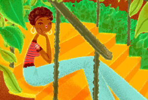 New York girl sitting Botanic Illustration trend Travel lifestyle illustrations